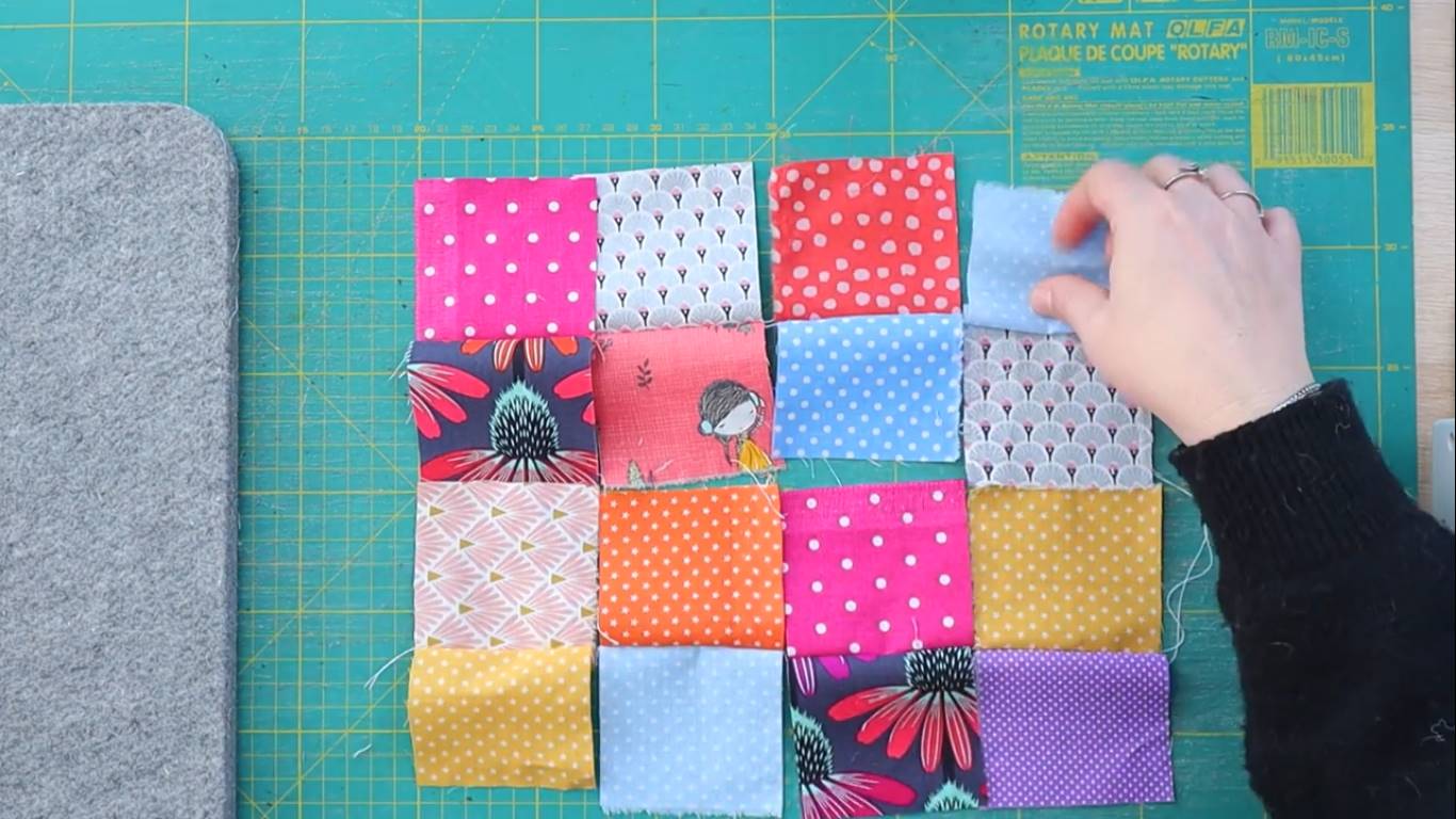 ideas for leftover fabric scraps; step 4 sewing the scraps together